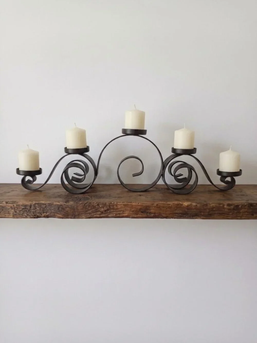 Wrought Iron Candelabra Centerpiece Black Scrollwork Tiered Candle Holder 5-Arm